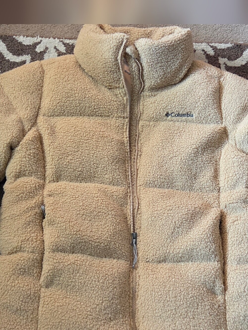 Columbia Womens Cream Puffect Sherpa Puffer Jacket Coat Sz L Cozy Warm Versatile - Picture 3 of 16